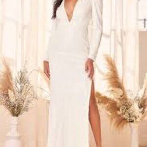White Lulu's Shimmer in Your Eyes Sequin Longsleeve Maxi Dress